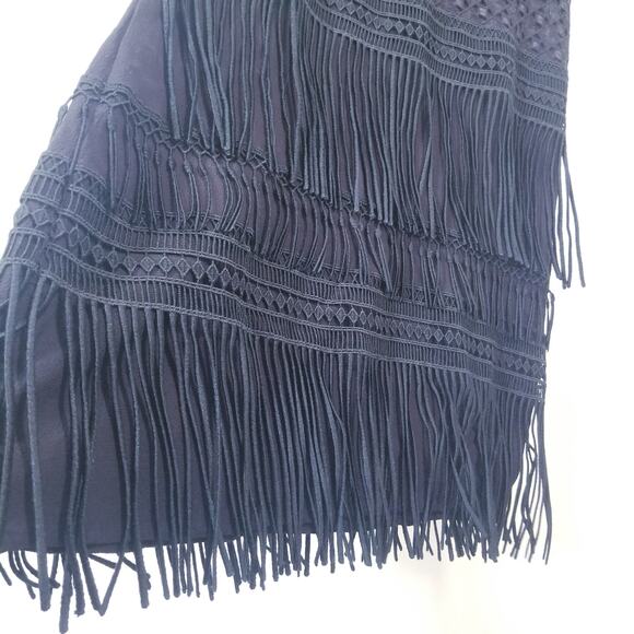 Maje Reia Nuit Sheer Lace Fringe Mini Dress Dark Blue - Picture 10 of 13
